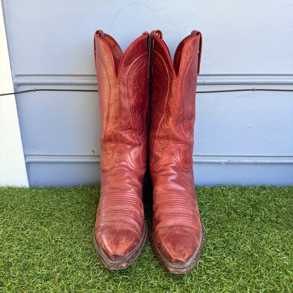 Lucchese 1883 Cowboy Boots N8470 Red Leather Western Womens Size 11 B Snip Toe